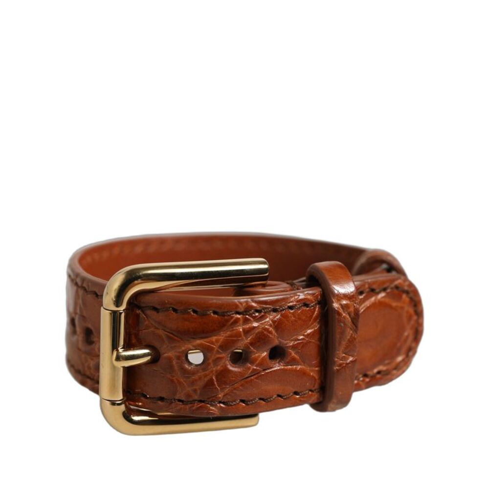 Dolce & Gabbana Brown Textured Leather Gold Buckle Belt Strap Women's Bracelet - Picture 6 of 6